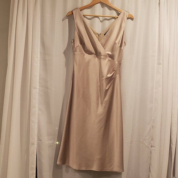 Lauren Ralph Lauren Gold Satin Mid Length Cocktail Evening Party Dress  Size 4 - Picture 5 of 12